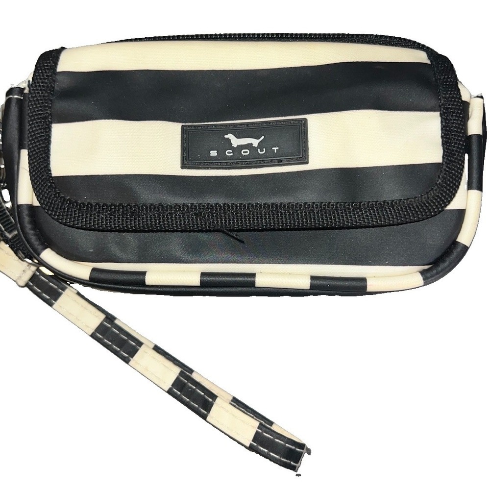 Scott, Black White Stripe The Fleetwood Wristlet Multi Compartment Zip Hook&Loop